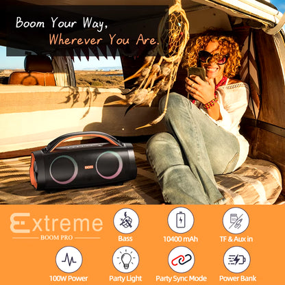 DOSS Extreme Boom Pro 100W Bluetooth Speaker - Premium Stereo Sound with IPX6 Waterproof Design for Outdoor Adventures