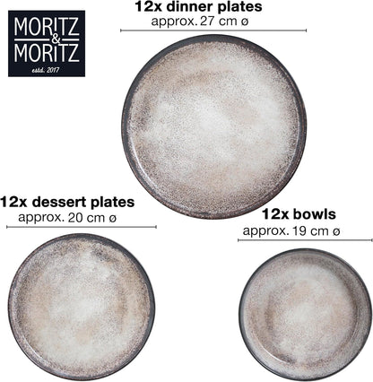 VIDA 36-Piece Beige Porcelain Dinner Set for 12 People - Modern Plates and Bowls Set, Microwave & Dishwasher Safe - Includes Dinner Plates, Soup Bowls & Dessert Plates