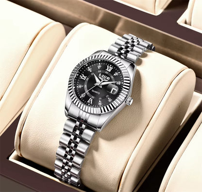 Fashion Woman Watch Stainless Steel Waterproof Auto Date Elegant Ladies Wristwatch Luxury Original Quartz Watch for Women