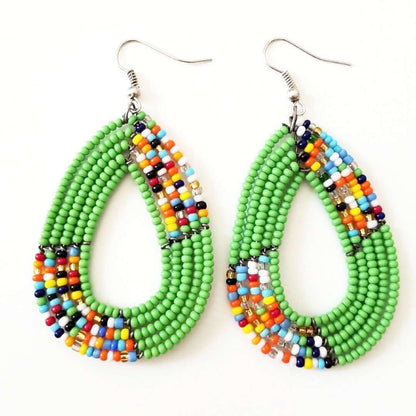 Traditional Green Oval Beaded Maasai Earrings African jewelry