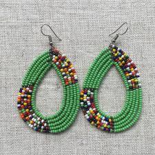 Traditional Green Oval Beaded Maasai Earrings African jewelry