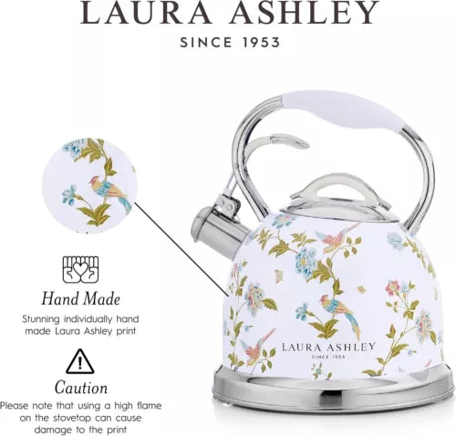 Laura Ashley Whistling Stovetop Kettle 3L Stainless Steel Tea Pot with Handle
