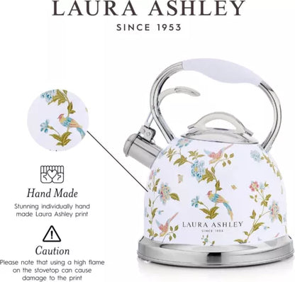 Laura Ashley Whistling Stovetop Kettle 3L Stainless Steel Tea Pot with Handle