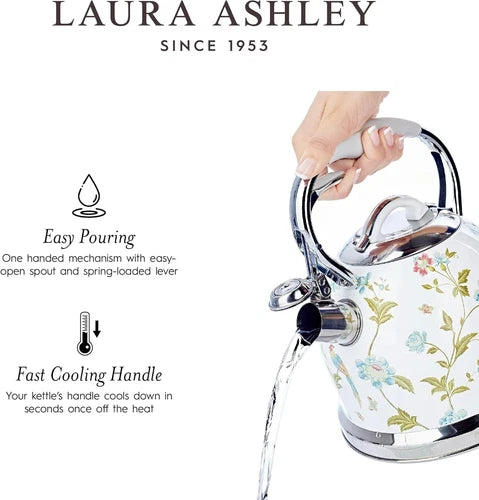 Laura Ashley Whistling Stovetop Kettle 3L Stainless Steel Tea Pot with Handle