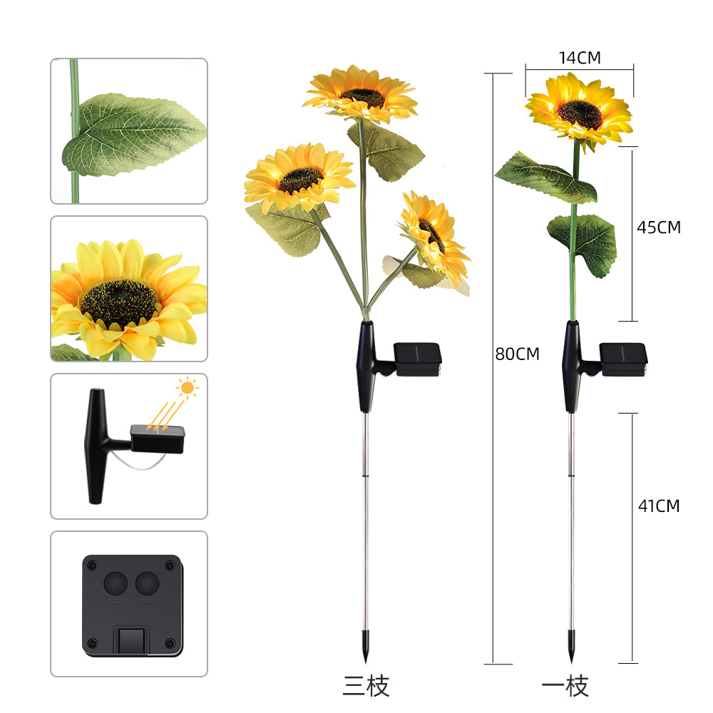 Solar Garden Stake Lights with 3 Sunflower for Yard Decor